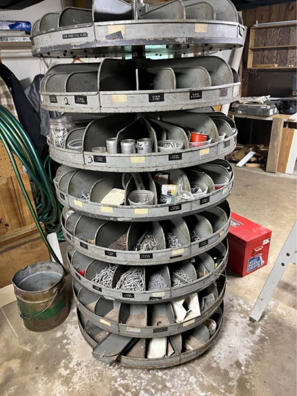 Vintage Lyon Rotating Parts Bin 8 Tier Industrial Hardware Organizer Carousel