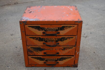 VTG Dorman Auto Parts Bin 4 Drawer Cabinet Counter Orange Tool Organizer